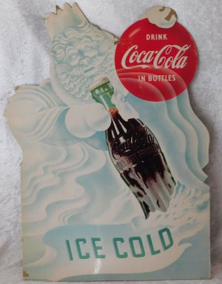 Vtg 1953 Coca Cola Jack Frost Mr Winter Bottle Cardboard Counter Display Sign