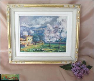 1970s Vintage Signed Oil Painting On Canvas W/original Wooden Frame