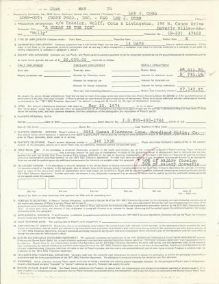 Lee J.  Cobb 3 - Page 1974 Signed Contract D.  1976
