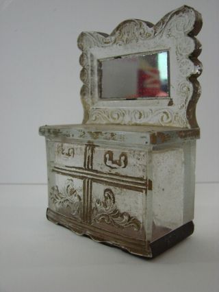 Antique Glass Candy Container Toy Dresser Bureau With Mirror And Closure