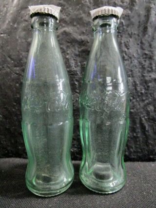 Coca Cola Salt & Pepper Shakers - Set - Green Bottles -