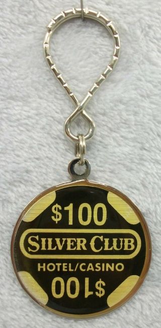 Vintage Silver Club Hotel Casino Sparks Nevada Keychain Ring Fob Look