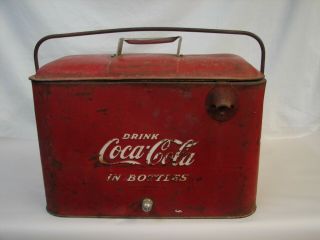Vintage Embossed Coca Cola Metal Airline Chest Progress Refrigerator Co.  Lou Ky