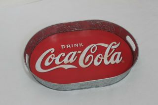 2003 Red/galvanized Tin Coca Cola Serving Tray With Handles,  " Drink Coca Cola "