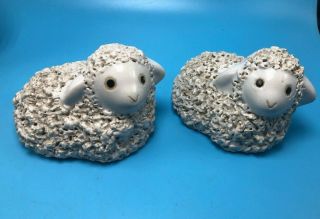 Set Of 2 Vintage Ceramic Textured Lamb Sheep Figurine Unusual Beauty Italy ?