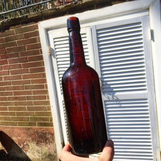 Stunning Blown Deep Cherry Red - Amber 3 Piece Mold Whiskey Cylinder Bottle 1890s