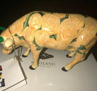 Cow Parade 9165 Yellow Rose Of Texas,  Retired From 2001 W/original Tag And Box
