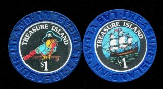 $1 Las Vegas Treasure Island 1st Issue Casino Chip - Near