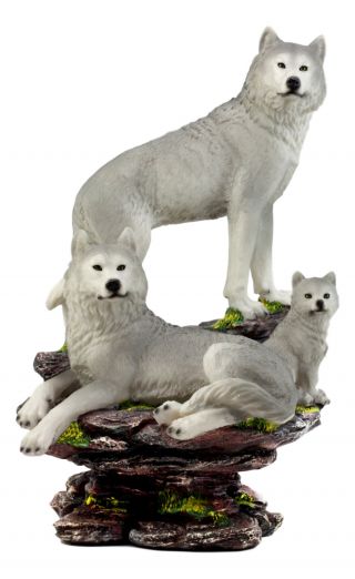 Large Wolf Family Statue 14.  25 " H Collectible Animal Wolves Pack Resin Hand Paint