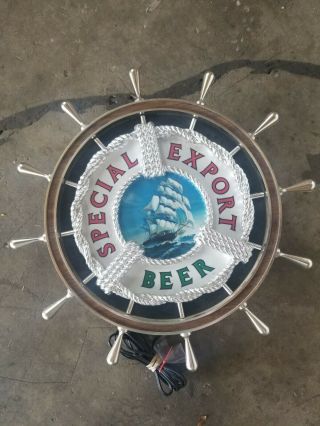 Special Export Beer Sign Lighted Ships Wheel Nautical Vintage Bar Light Ship
