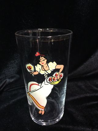 Vintage Reverse Nude Pin Up Girl Drinking Glass Peek A Boo Risque Mexican Gal