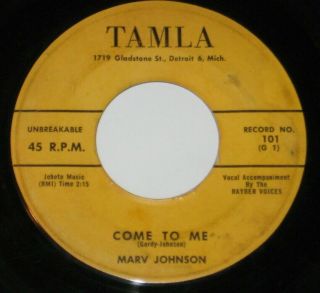 Marv Johnson 7 " 45 Hear Northern Soul Come To Me Tamla Whisper With Address
