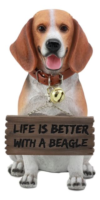 Realistic Beagle Welcome Greeter With Jingle Collar Sign Statue 12 " H Dog Decor