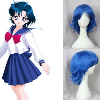 Sailor Moon Sailor Mercury Cosplay Wig Costume Blue Colour Unisex Wigs 347a