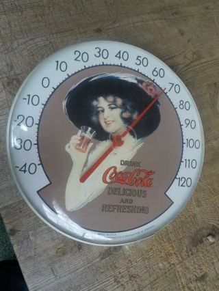 Vintage Coca Cola Coke Jumbo Thermometer Round Strong Colors 12 "