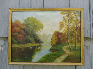 Vintage Framed Signed Oil On Canvas Landscape Painting By Emma Jean Fox