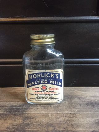 Vintage Horlicks Malted Milk Lunch Tablets Jar Bottle Racine Wisconsin