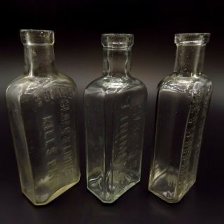 Sloans Antique Embossed Glass Bottles Set Of 3 Liniment Medicine Pain Killer