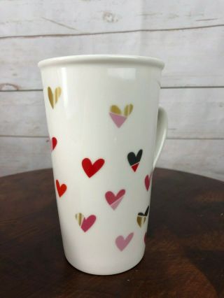 Starbucks Coffee Mug 16 Oz Cup Hearts Red Pink Gold 2017 6in Tall