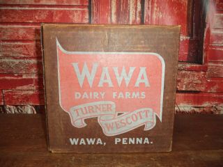 Vintage 1960s Wawa Turner Wescott Pa Diary Farms Milk Bottle Cardbrd Crate Box