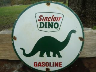 Vintage Old Sinclair Dino Gasoline Porcelain Gas Pump Sign Advertising
