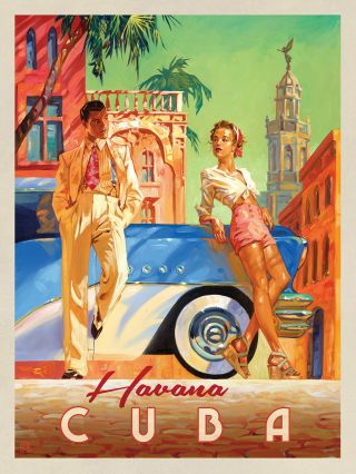 Vintage Painting Art Deco Havana Cuba Print Advert Poster Canvas Framed