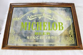 Vintage Anheuser Busch Michelob Beer Mirror Wood Frame 302 - 204 Man Cave Bar