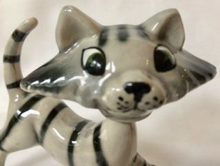 2 Vintage Pottery Tiger Cats Bobble or Swivel Head Ceramic Figurines Japan 3