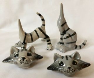 2 Vintage Pottery Tiger Cats Bobble or Swivel Head Ceramic Figurines Japan 5