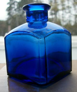Cobalt Blue Glass Ink Bottle Cork Top Vintage Old Cabin Square