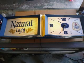 Vintage Natural Light Anheuser - Busch Beer Lighted Sign & Clock