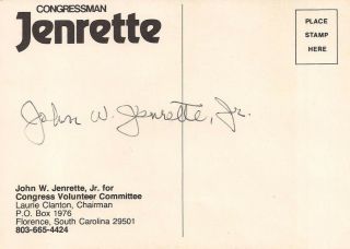John W.  Jenrette South Carolina Congressman 1975 - 1980 Abscam Autographed Card