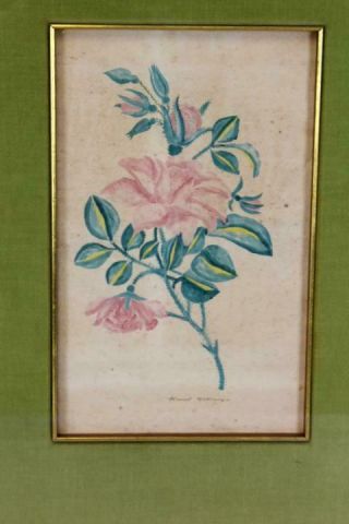 ONE OF A PAIR A SIGNED EARLY 19TH C FOLK ART WATERCOLOR THEOREM OF FLOWERS 2 2