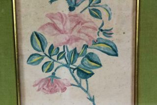 ONE OF A PAIR A SIGNED EARLY 19TH C FOLK ART WATERCOLOR THEOREM OF FLOWERS 2 6