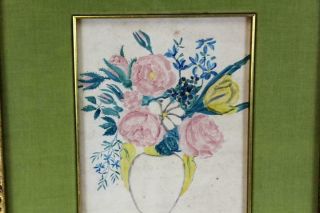 ONE OF A PAIR A SIGNED EARLY 19TH C FOLK ART WATERCOLOR THEOREM OF FLOWERS 1 5