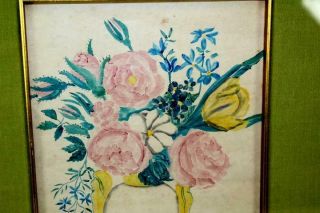 ONE OF A PAIR A SIGNED EARLY 19TH C FOLK ART WATERCOLOR THEOREM OF FLOWERS 1 6