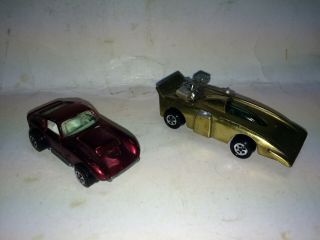 2 Vintage 60s/70s Topper Johnny Lightning Cars,  Gold Vulture,  Red Custom Ferrari