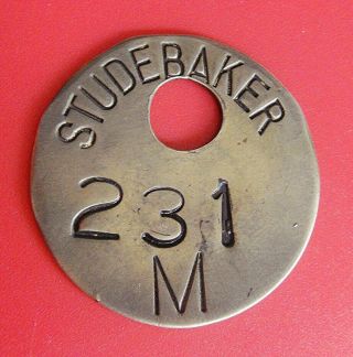 Unusual Brass Studebaker Car Co Brass Tag; Automotive Factory (tool Check)