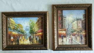 Vintage French Oil Paintings Paris Street Scene Framed Oil On Hardboard Panel