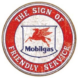 Mobil Service Gasoline Round Tin Metal Sign Bar Garage Gas And Oil Ad