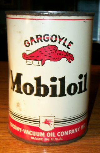 1 Qt Gargoyle Mobiloil Oil Can,  Socony Vacuum Oil Co.  Inc.  Graphic,  Look
