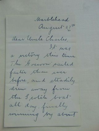 C.  1890 Charles Francis Adams 2nd.  Autograph Letter Signed - Yacht Racing Letter