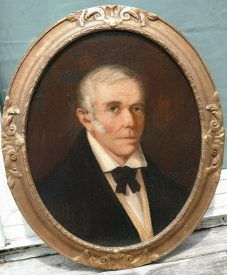Ca.  1850 Antique 19thc Old Victorian Gentleman Pre Civil War Portrait Painting