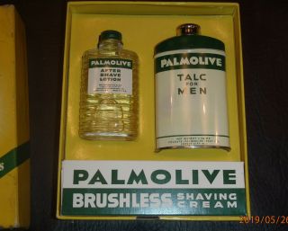 1950s Vintage Palmolive Xmas Gift Box W/after Shave,  Talc Tin & Shaving Cream