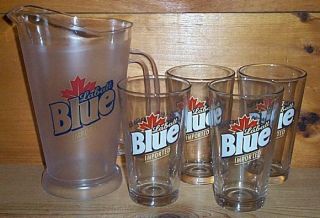 Labatt Blue 4 Beer Pint Glasses & Bar Pitcher Set