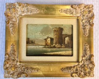 Vintage 1950s Italian Landscape Oil Painting In Gold Leaf Frame 1