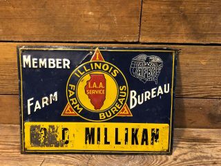 Vintage Illinois Farm Bureau Sign Tin Service Station Tractor Millikan Gas Pump