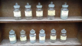 31701 Old Antique Display Sweet Shop Label Display Chemist Sample Medicine Jars