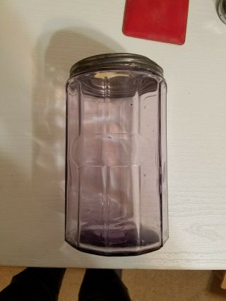 Glass Coffee Jar,  Sun Purple With Tin Lid,  Circa 1910