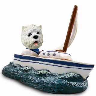 West Highland Terrier On A Sailboat Stone Resin Figurine Statue
